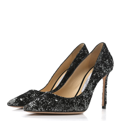 Jimmy Choo Coarse Glitter Pointy Toe Romy 85 Pumps 36 Black 3 of 8