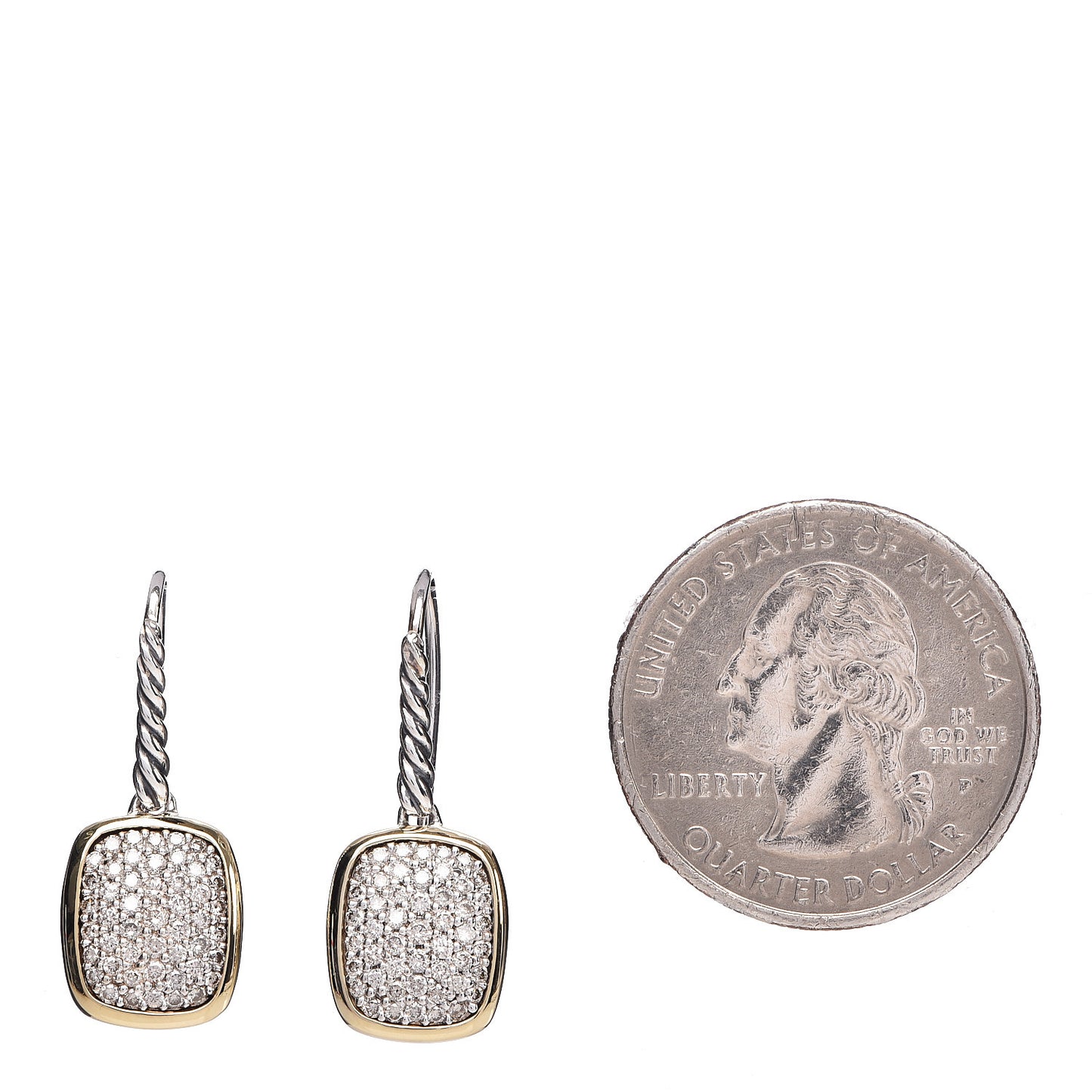 Sterling Silver 18K Yellow Gold Diamond Noblesse Drop Earrings