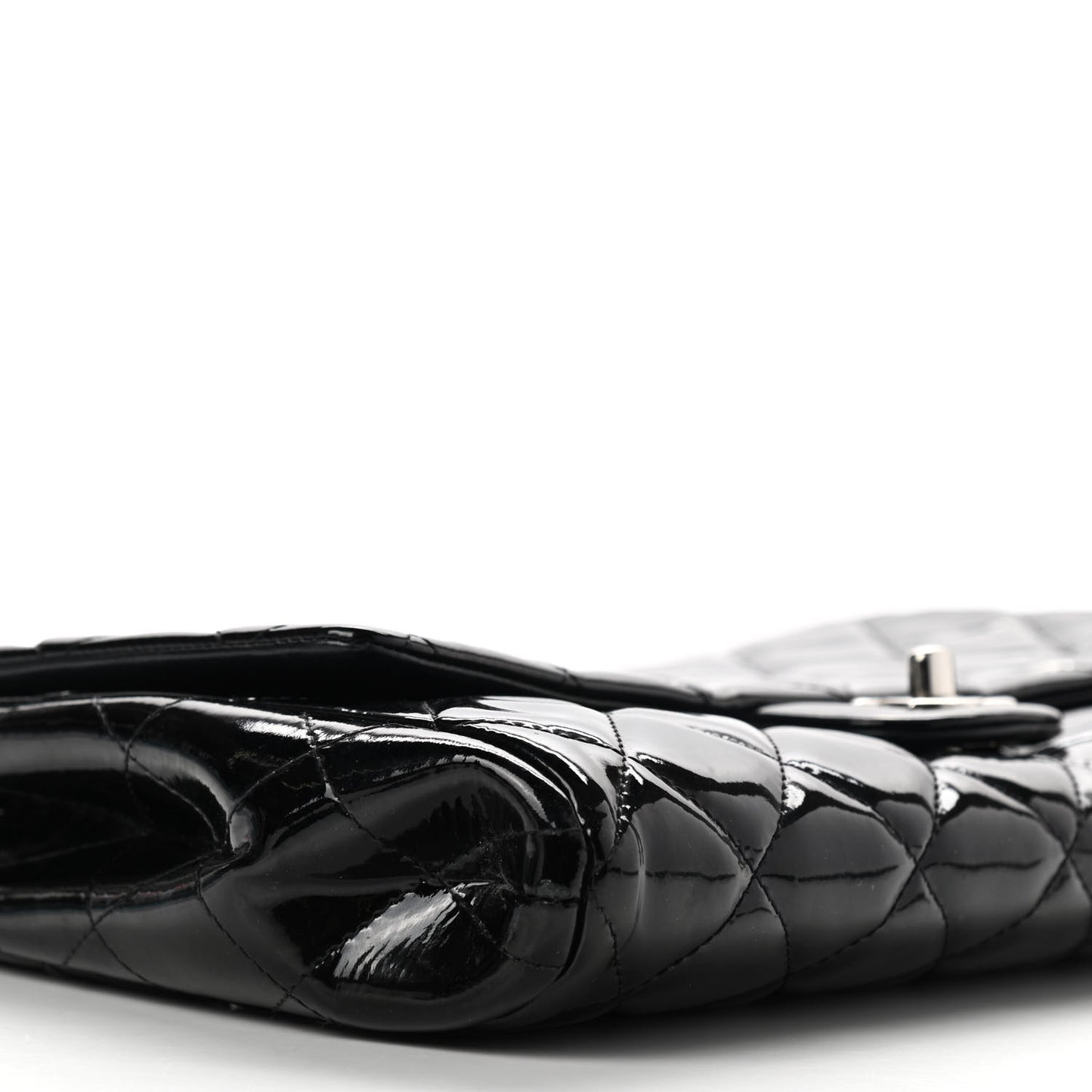 Patent Quilted Clutch with Chain Flap Black