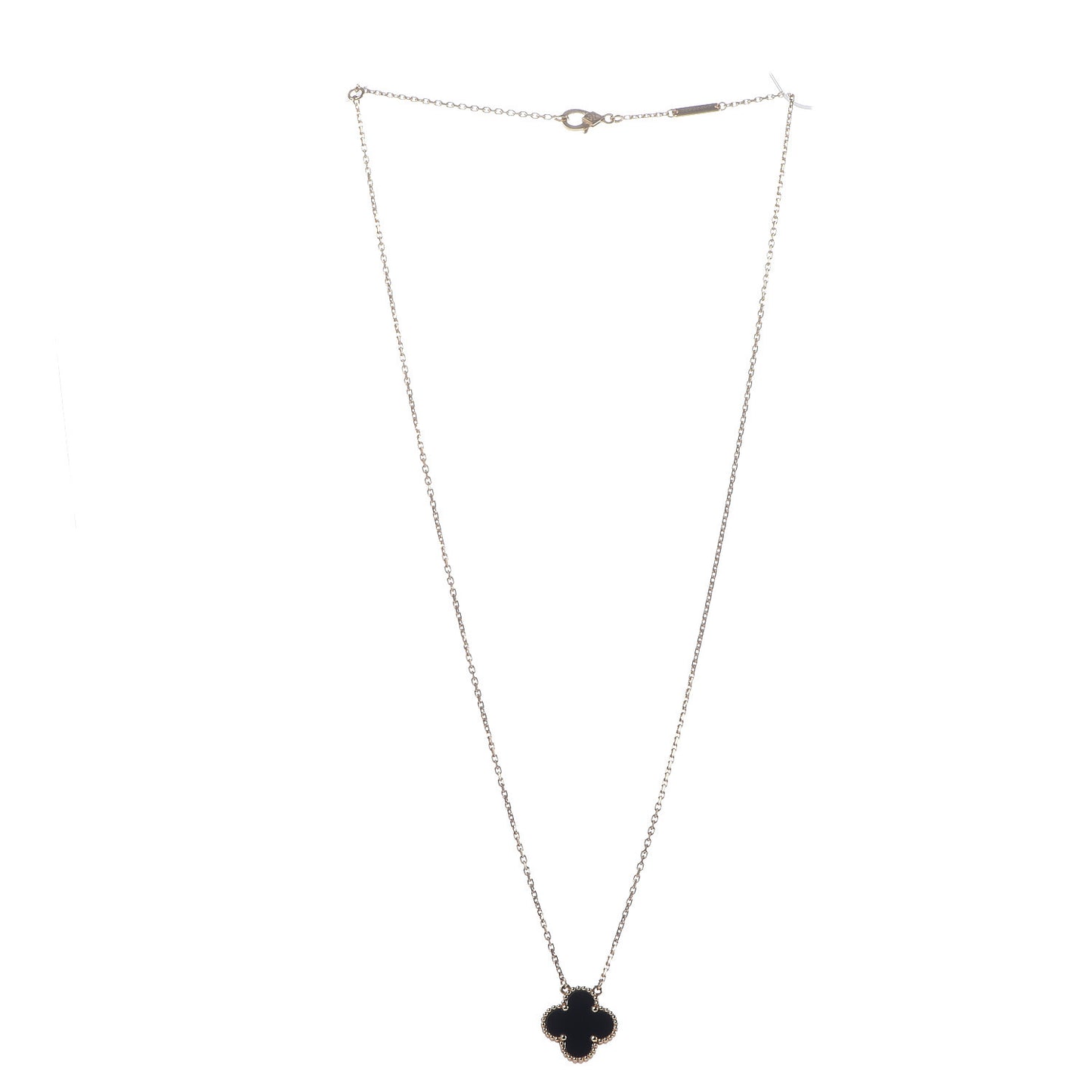 18K Yellow Gold Black Onyx Vintage Alhambra Pendant Necklace