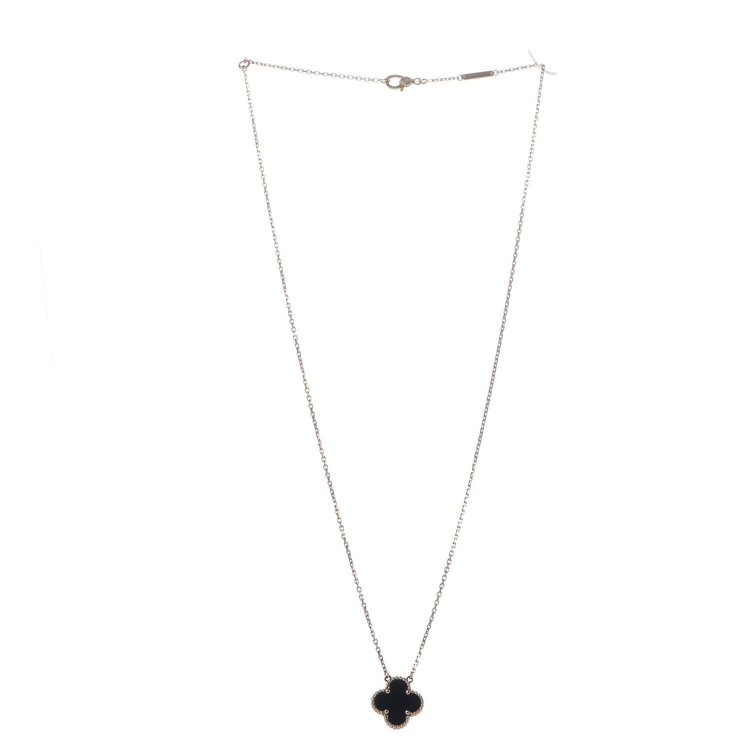 Van Cleef & Arpels 18K Yellow Gold Black Onyx Vintage Alhambra Pendant Necklace 3 of 6