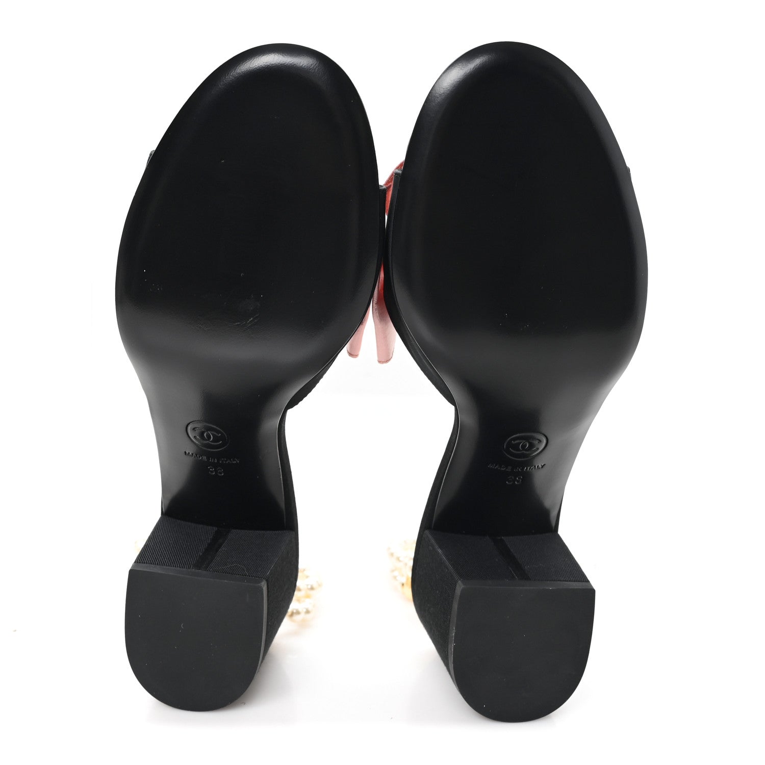 Chanel Silk Pearl Ankle Strap Sandals 38 Black Light Pink 1880459