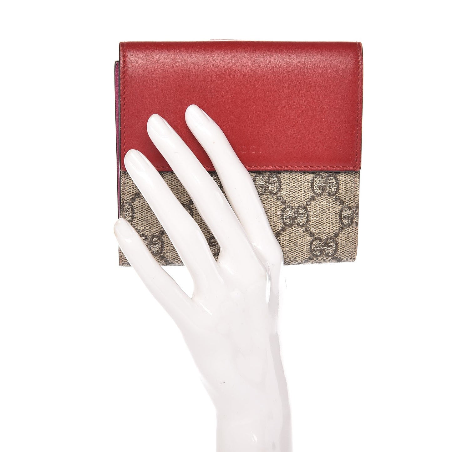 GG Supreme Monogram Calfskin French Flap Wallet Beige Ebony Hibiscus Red New Rosette