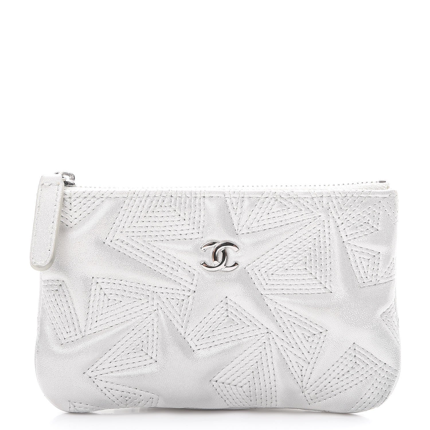 Chanel Metallic Lambskin Star Embossed Coin Purse Case Light Silver 1 of 10