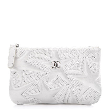 Chanel Metallic Lambskin Star Embossed Coin Purse Case Light Silver 1 of 10