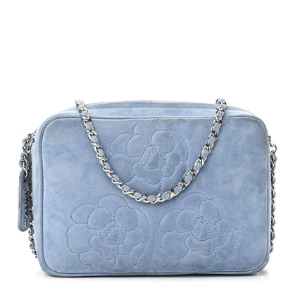 Chanel Suede Camellia Camera Case Light Blue 1 of 12