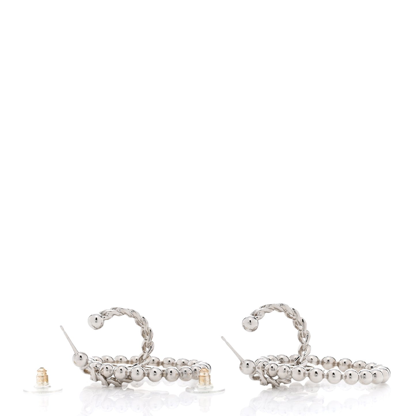 Metal Beaded CC Hoop Earrings Silver