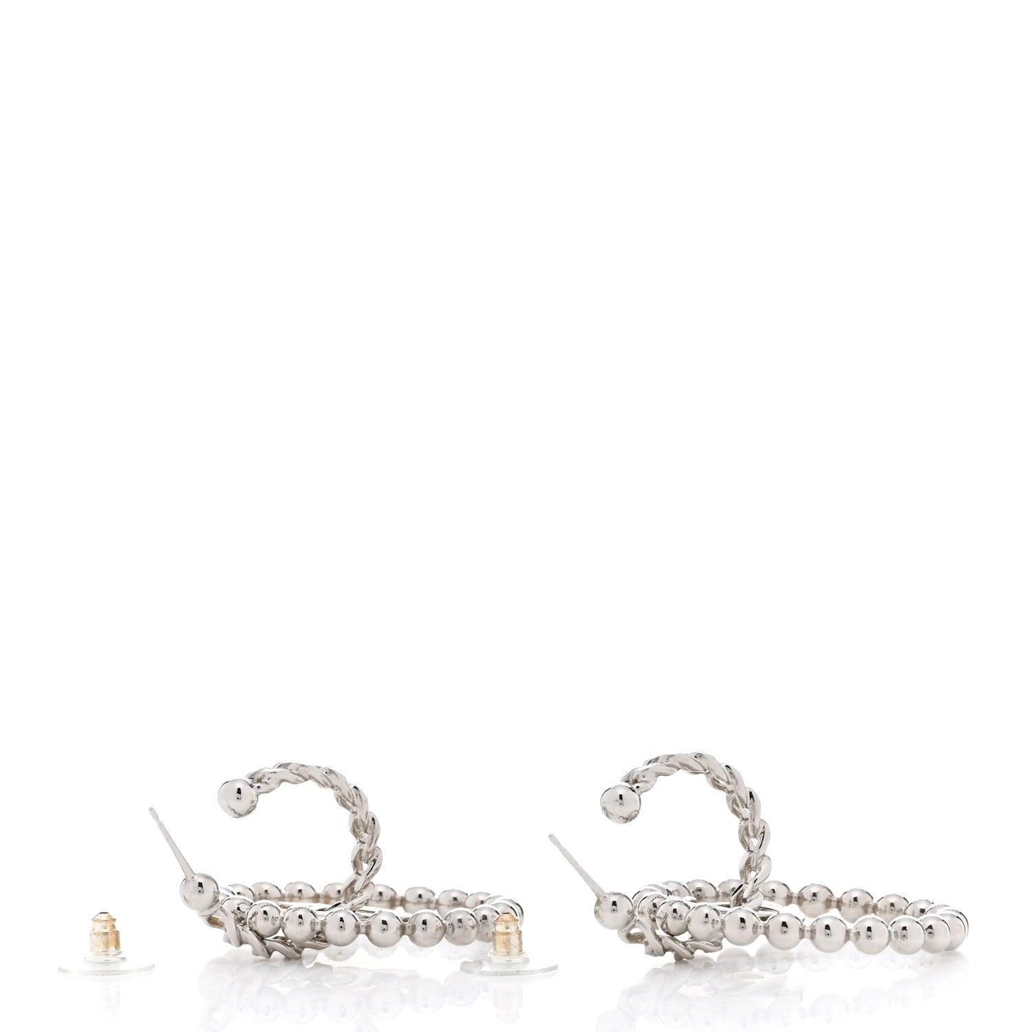 Chanel Metal Beaded CC Hoop Earrings Silver 4 of 5