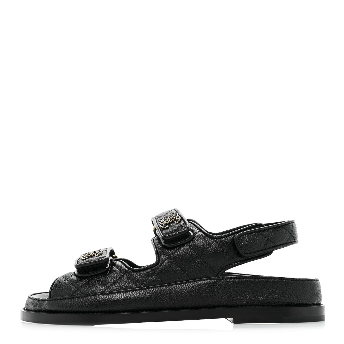 Grained Calfskin Velcro Dad Sandals 37 Black