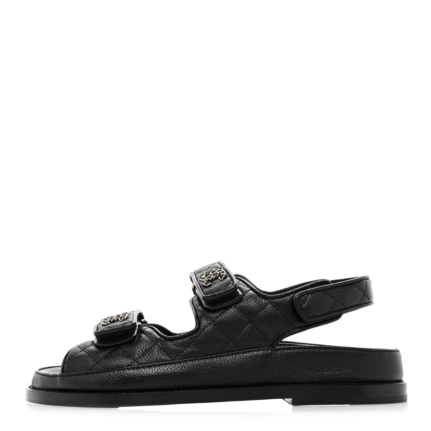 Chanel Grained Calfskin Velcro Dad Sandals 37 Black 1 of 10