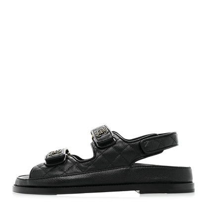 Chanel Grained Calfskin Velcro Dad Sandals 37 Black 1 of 10
