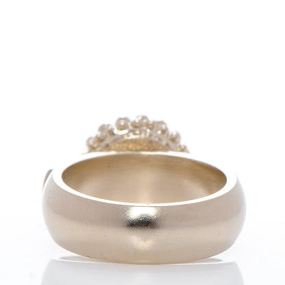 Chanel Pearl Crystal CC Ring 53 6.25 Gold Pearly White 3 of 4