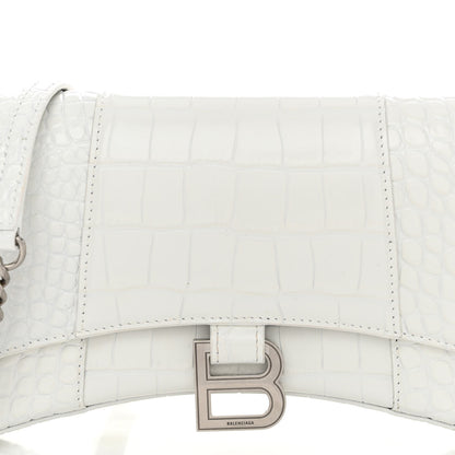 Balenciaga Shiny Calfskin Crocodile Embossed Small Hourglass Evening Chain Bag White 8 of 11