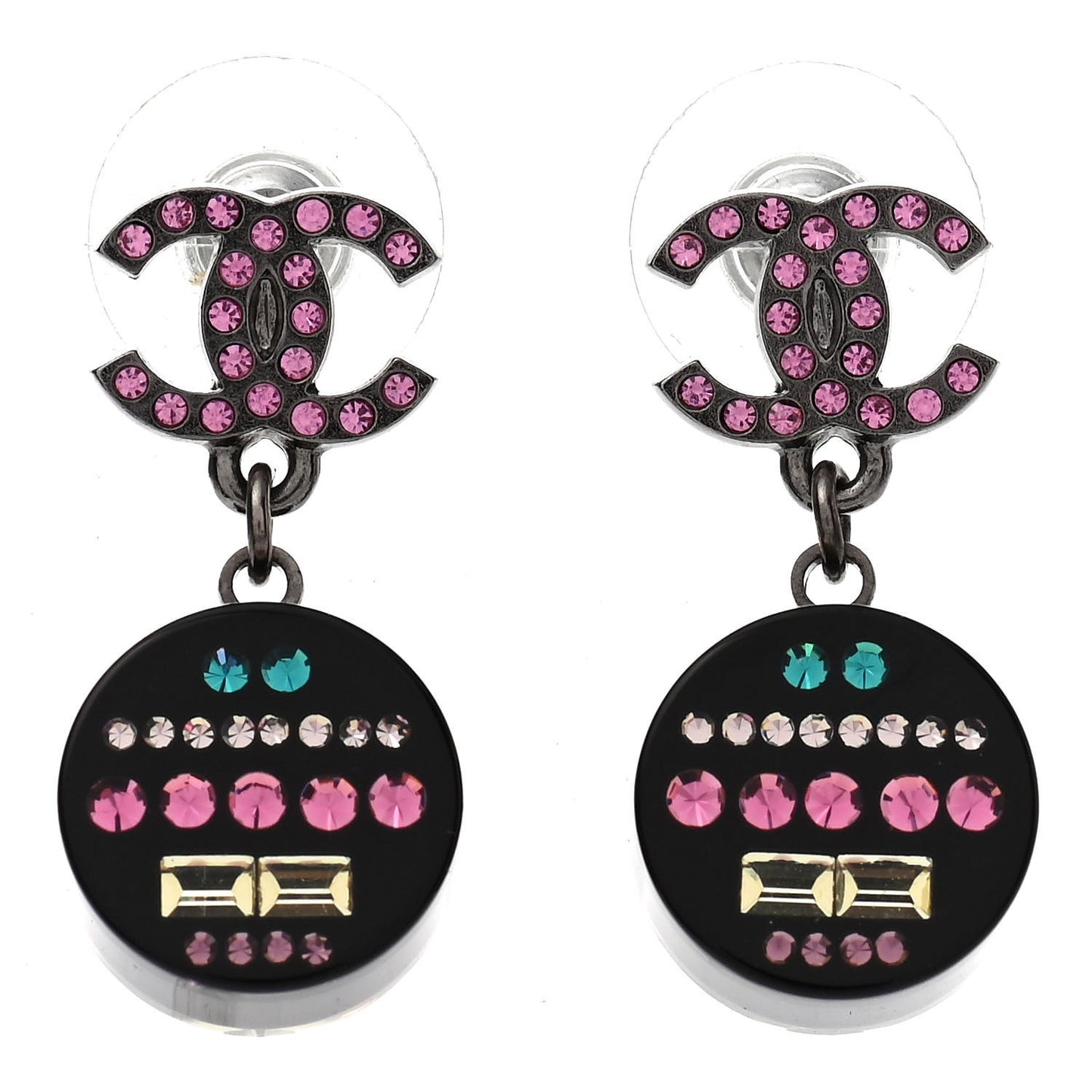 Resin Crystal CC Drop Earrings Black Multicolor