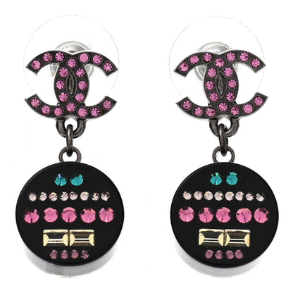 Chanel Resin Crystal CC Drop Earrings Black Multicolor 1 of 5