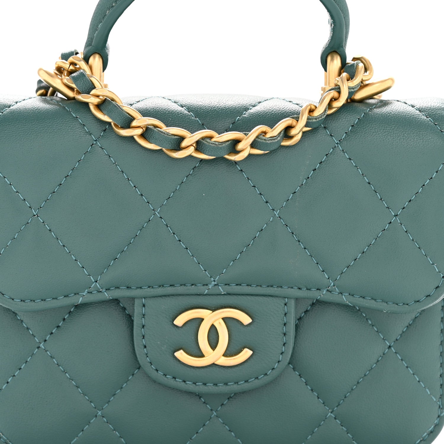 Chanel Lambskin Quilted Top Handle Flap Coin Purse With Chain Green 9 of 12