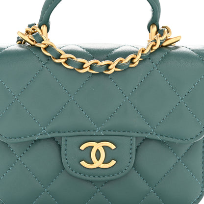 Chanel Lambskin Quilted Top Handle Flap Coin Purse With Chain Green 9 of 12