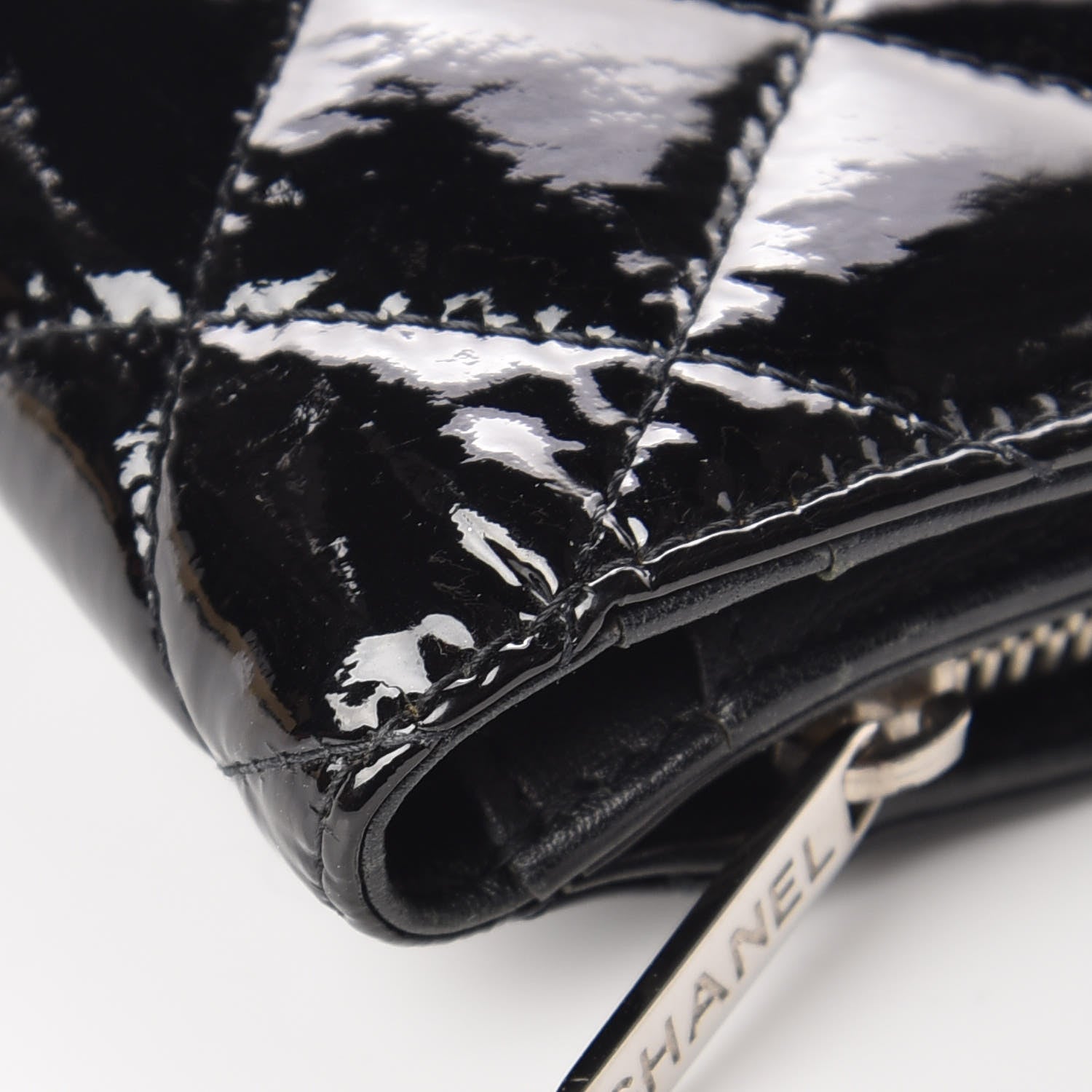 Chanel Patent Quilted Brilliant Zipped Pocket Wallet Black 6 of 10
