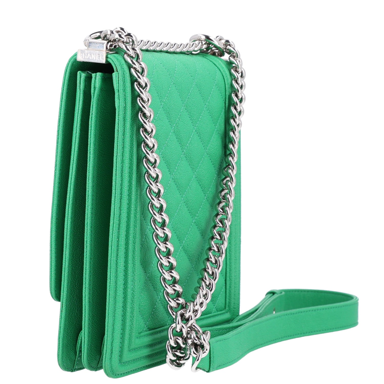 Chanel Caviar Quilted North South Boy Flap Green 3 of 10