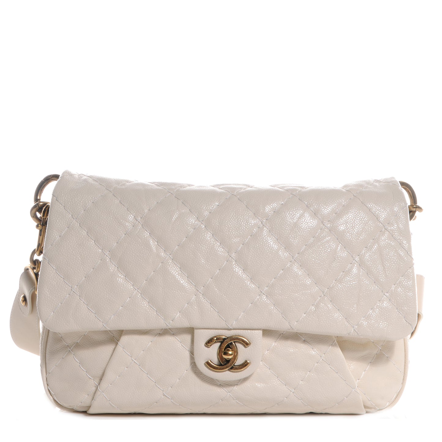 Crumpled Grain Calf Coco Pleats Messenger Flap Ivory