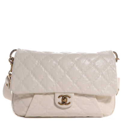Chanel Crumpled Grain Calf Coco Pleats Messenger Flap Ivory 1 of 9
