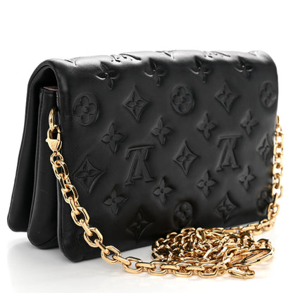 Louis Vuitton Lambskin Embossed Monogram Pochette Coussin Black 3 of 10