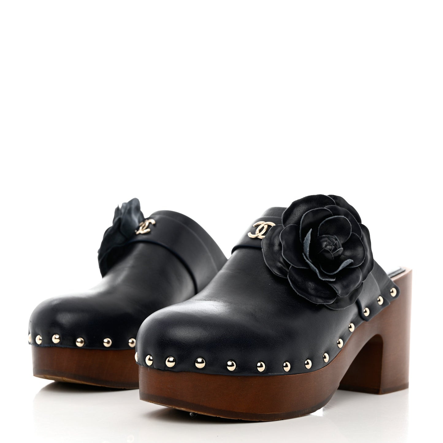 Calfskin Camellia Clogs 41 Navy