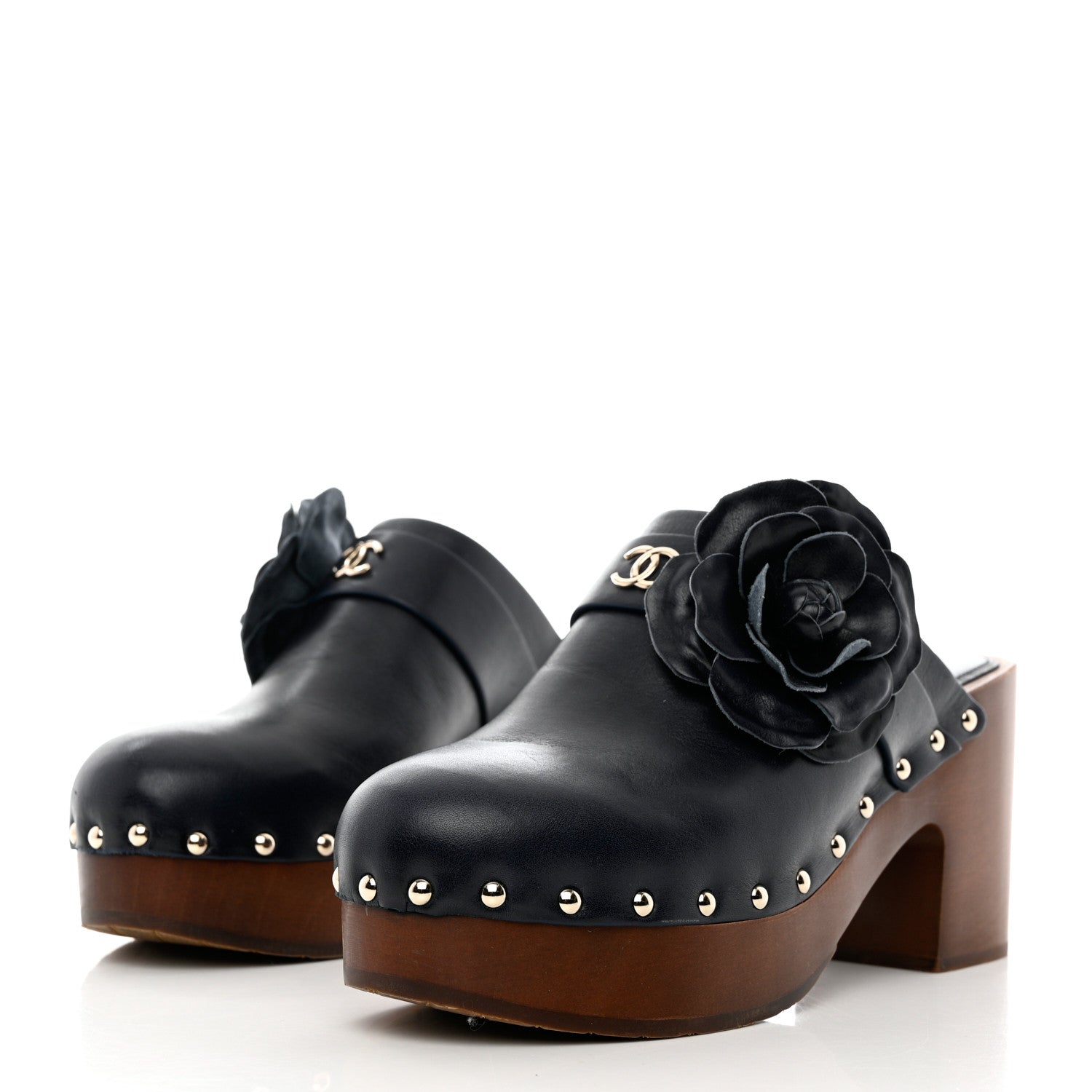 Chanel Calfskin Camellia Clogs 41 Navy 3 of 12