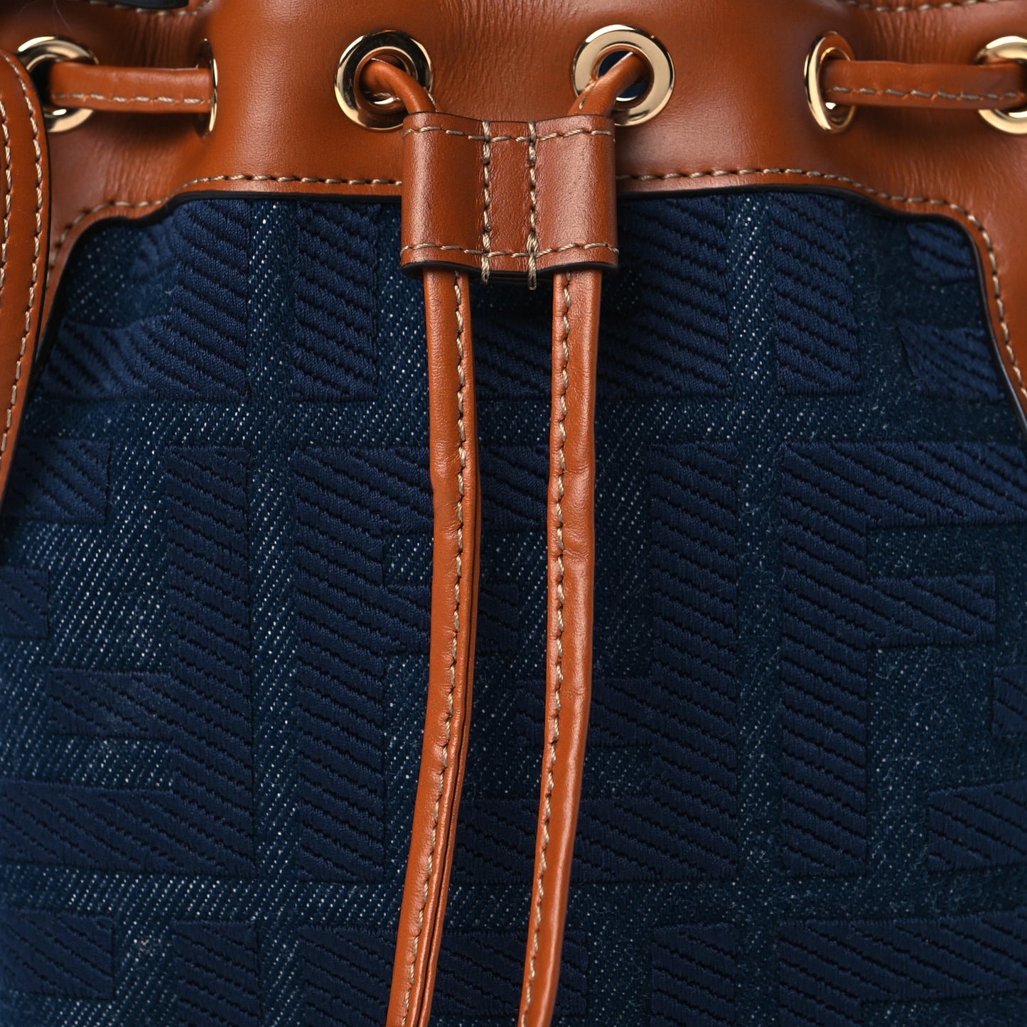 Denim Vitello King F is Fendi FF Embroidered Mini Mon Tresor Bucket Bag Blue Cuoio