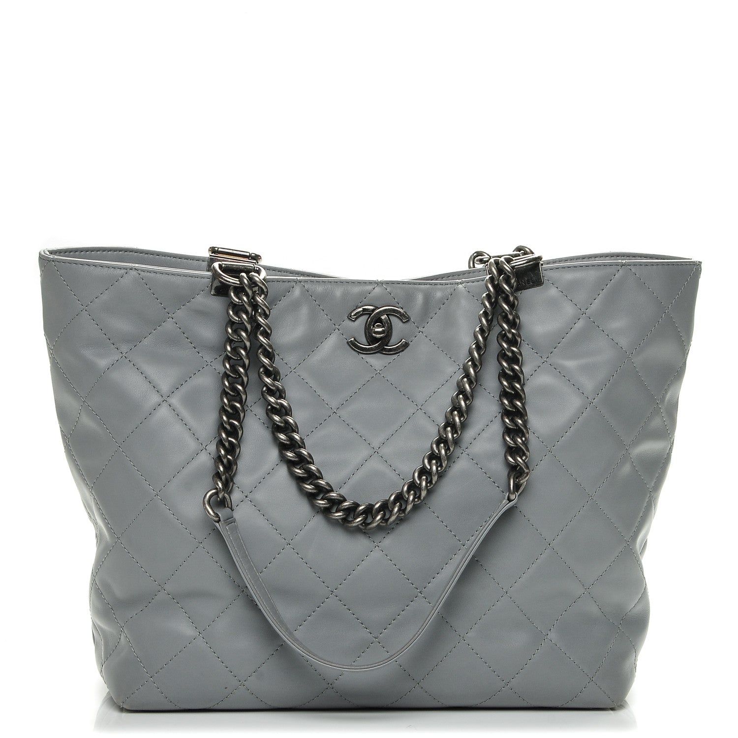 Chanel Calfskin Quilted Large Shopping In Chains Tote Light Grey 1 of 7