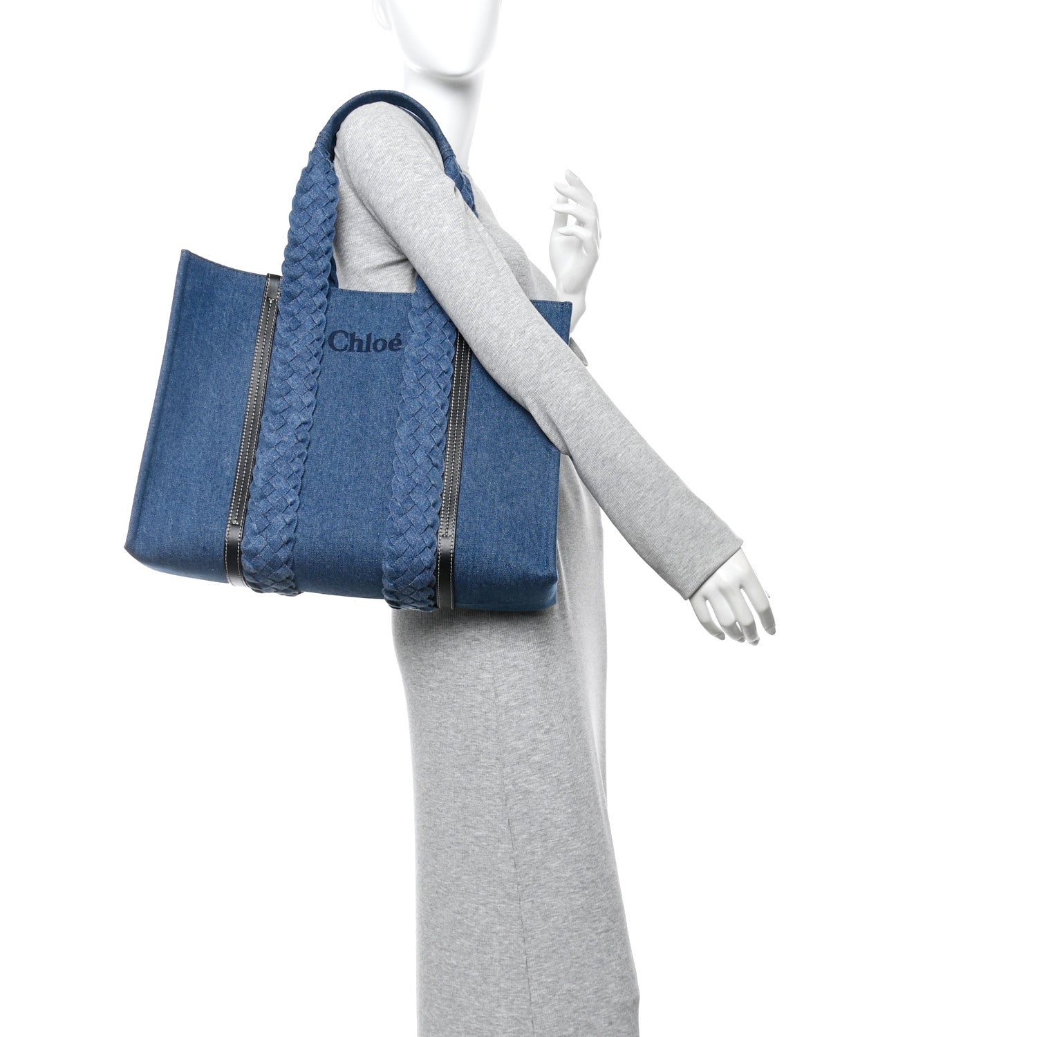 Chloe Denim Calfskin Large Braided Woody Ribbon Tote  Blue 2 of 10