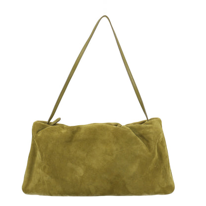 The Row Suede Calfskin XL Bourse Clutch Golden Olive 1 of 9