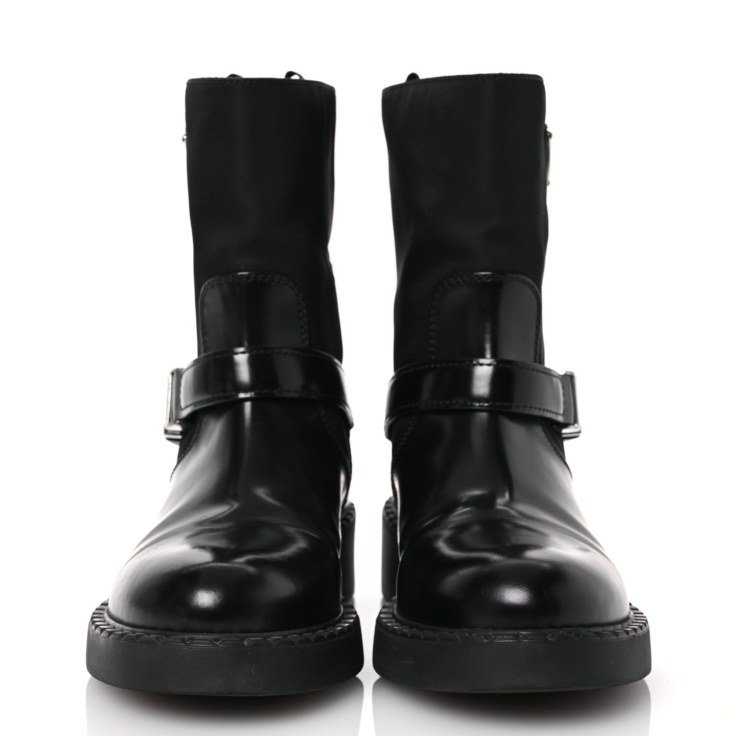 Prada Spazzolato Re-Nylon Metal Triangle Logo Buckled 50mm Biker Boots 37.5 Black 2 of 15