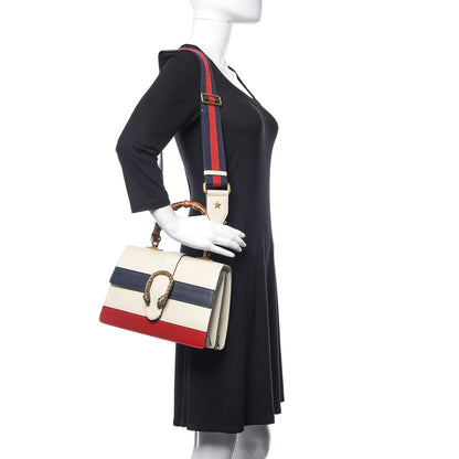 Gucci Calfskin Bamboo Web Medium Dionysus Top Handle Bag White Blue Hibiscus Red 2 of 12