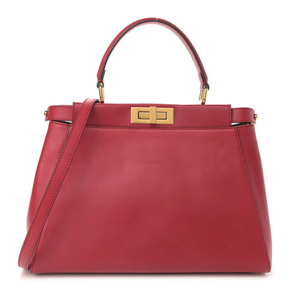 Fendi Vitello Morgan Fabric Jacquard Pequin Medium Peekaboo Iconic Satchel Mattone Tobacco Black 1 of 10