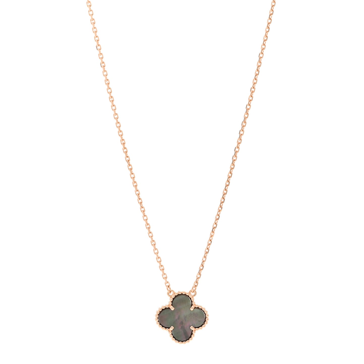 18K Rose Gold Gray Mother of Pearl Vintage Alhambra Pendant Necklace