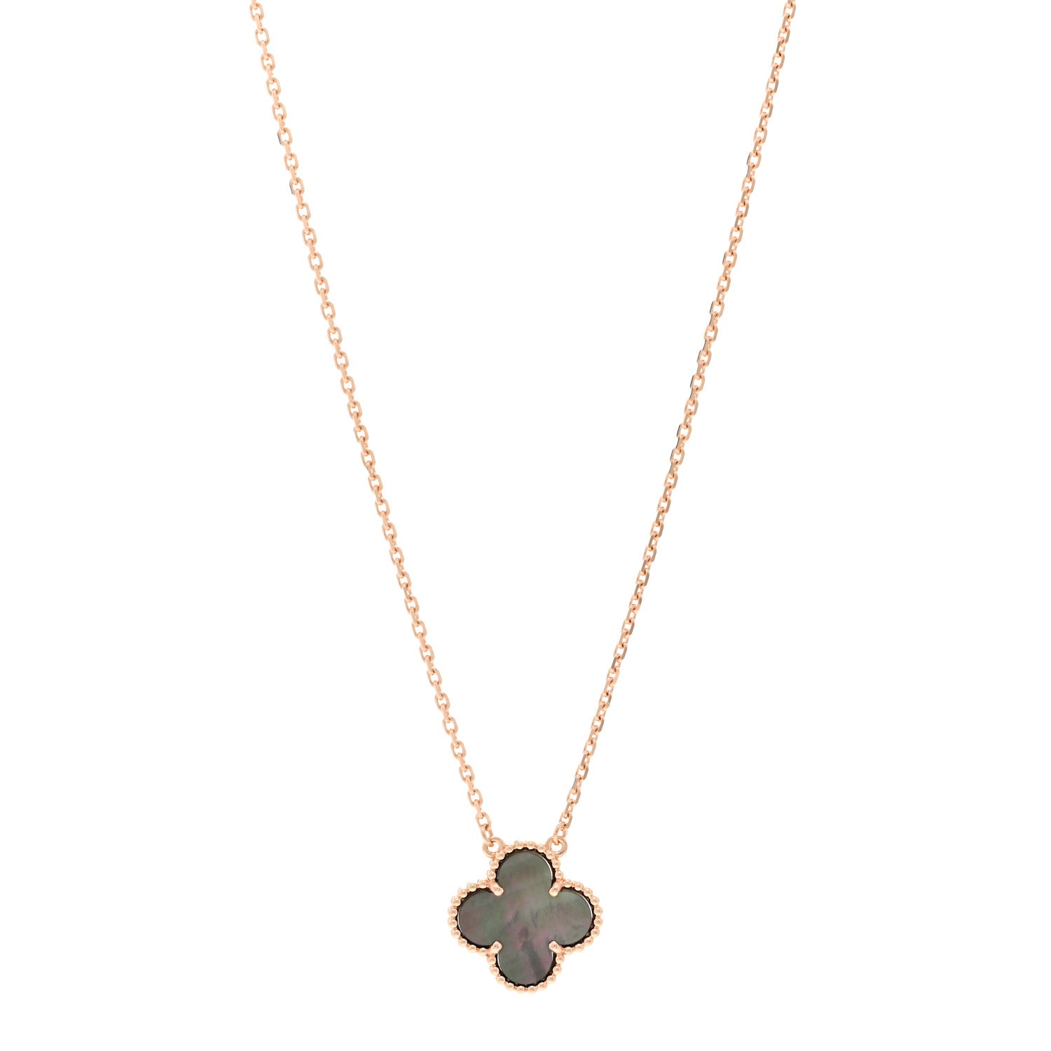 Van Cleef & Arpels 18K Rose Gold Gray Mother of Pearl Vintage Alhambra Pendant Necklace 1 of 6