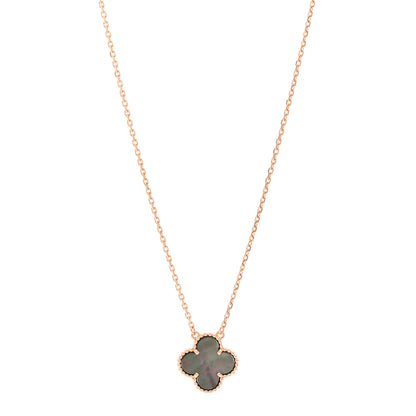 Van Cleef & Arpels 18K Rose Gold Gray Mother of Pearl Vintage Alhambra Pendant Necklace 1 of 6
