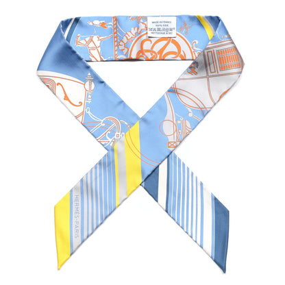 Hermes Silk Ex-Libris Sticker Twilly Bleu Moyen Jaune Vif 1 of 4