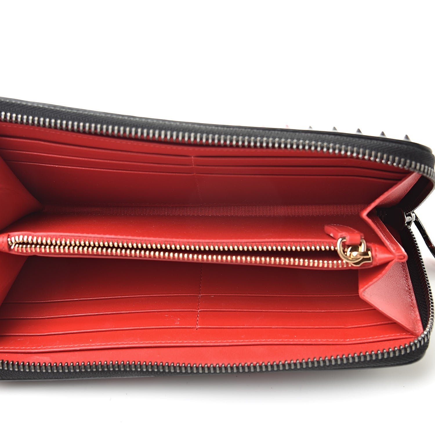 Christian Louboutin Patent Panettone Spiked Valentines Zip Around Wallet Black Fuchsia 5 of 8
