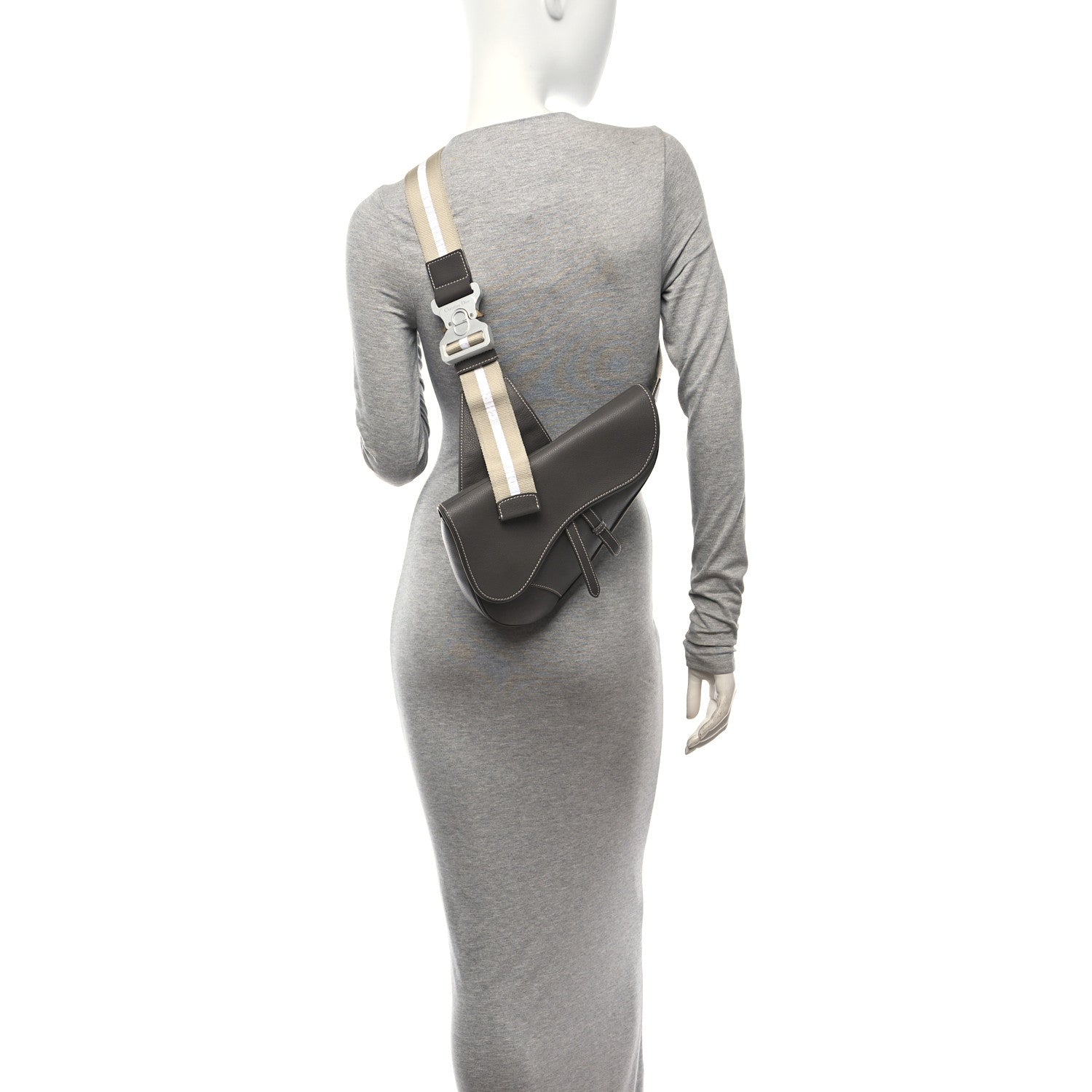 Christian Dior Grained Calfskin Kim Jones Saddle Bag Grey 2 of 14