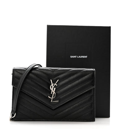Saint Laurent Grain De Poudre Matelasse Chevron Monogram Envelope Chain Wallet Black 11 of 11