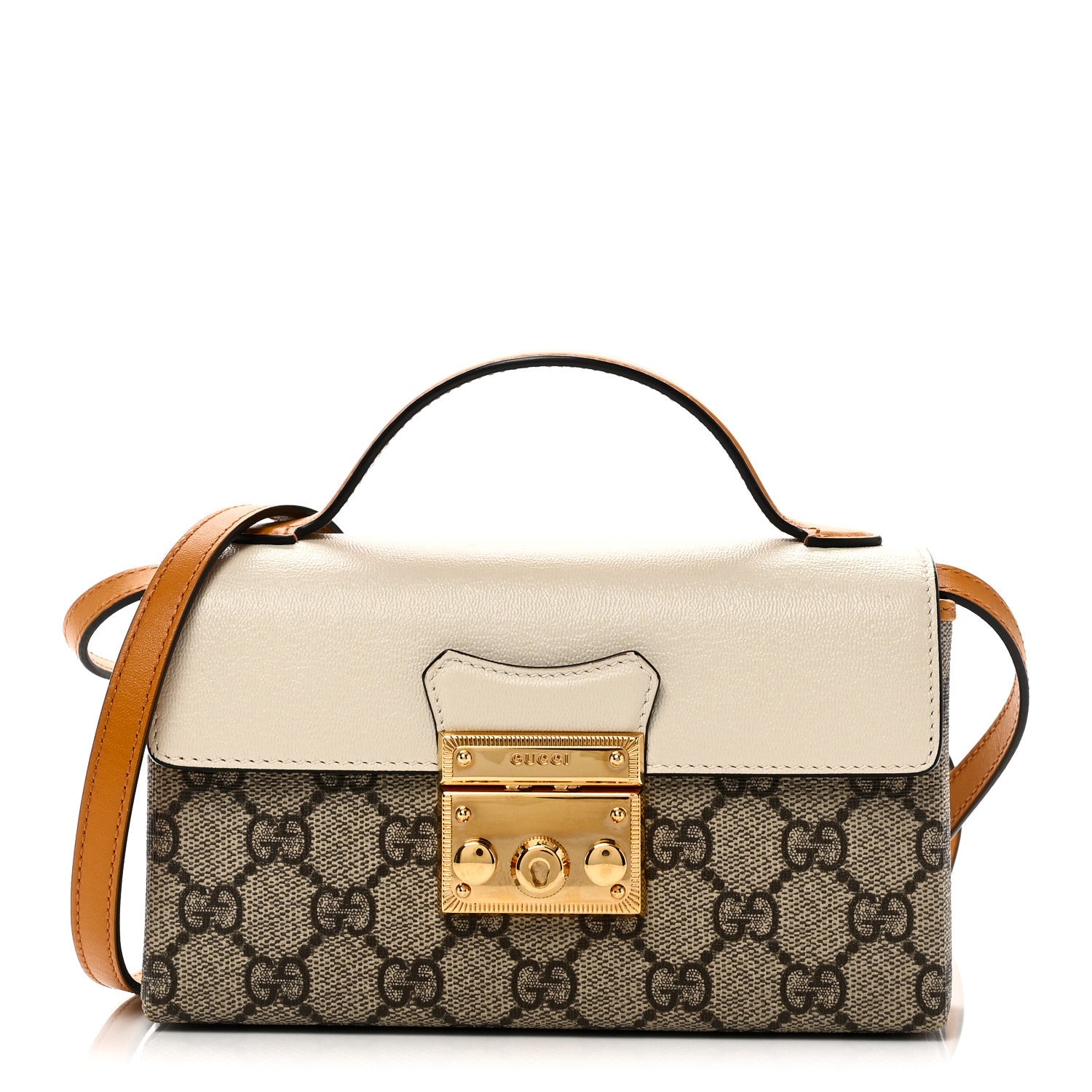 Gucci GG Supreme Monogram New Sakai Calfskin Mini Padlock Top Handle Shoulder Bag Beige Ebony Mystic White Sun Oil 1 of 9