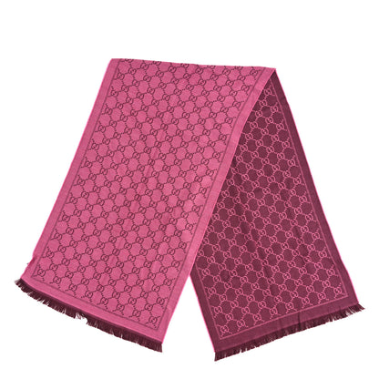 Gucci Wool Jacquard GG Monogram Sten Fringe Scarf Magenta Bordeaux 2 of 3