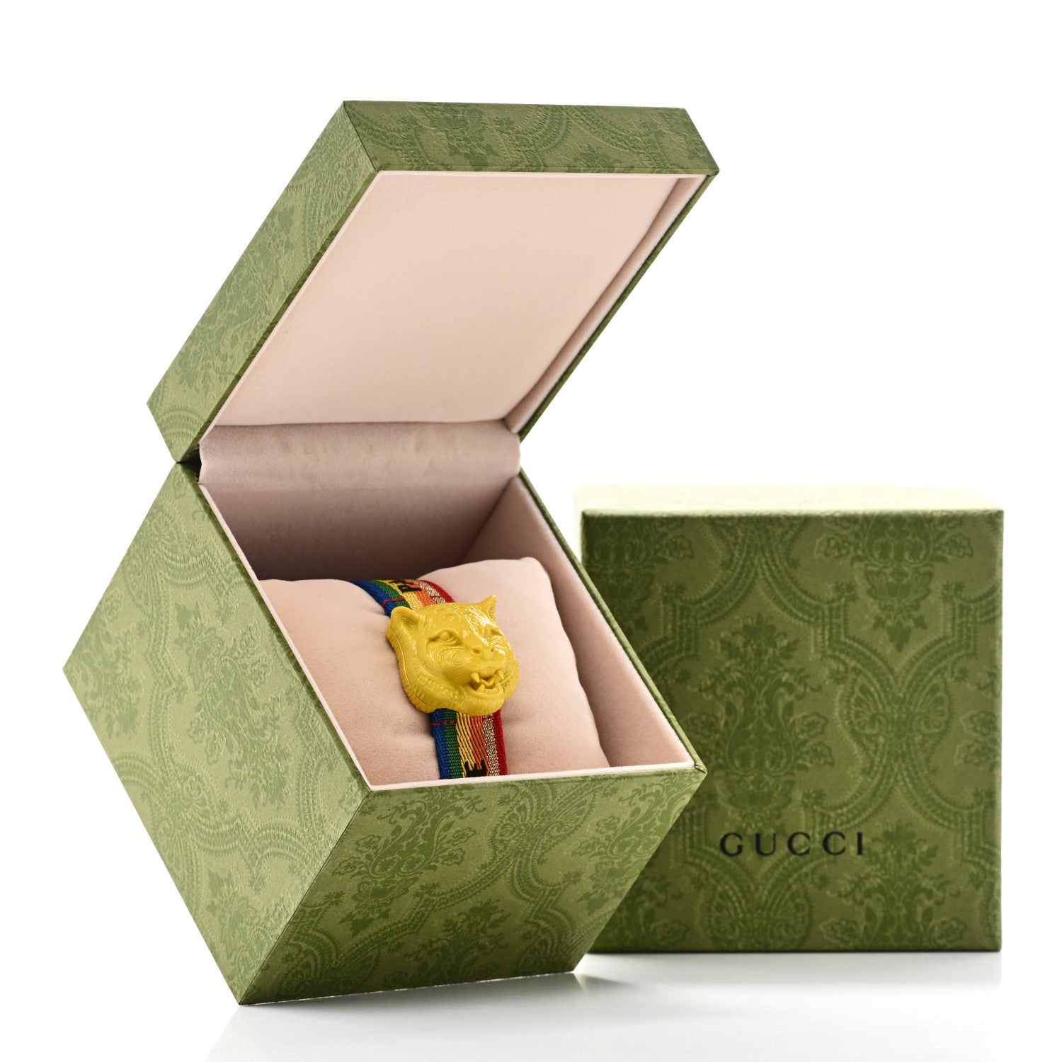 Gucci Stainless Steel Nylon 32mm Le Marche Des Merveilles Tiger Quartz Watch Yellow 6 of 6