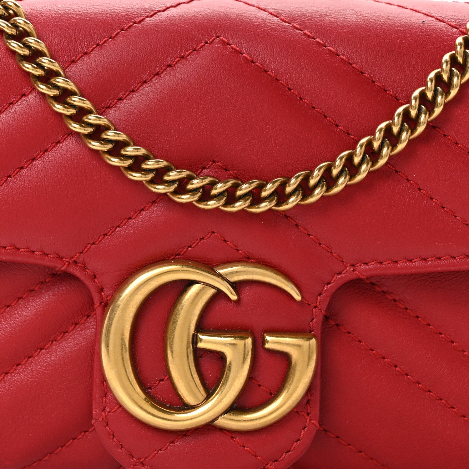 Gucci Calfskin Matelasse Super Mini GG Marmont Shoulder Bag Hibiscus Red 8 of 14