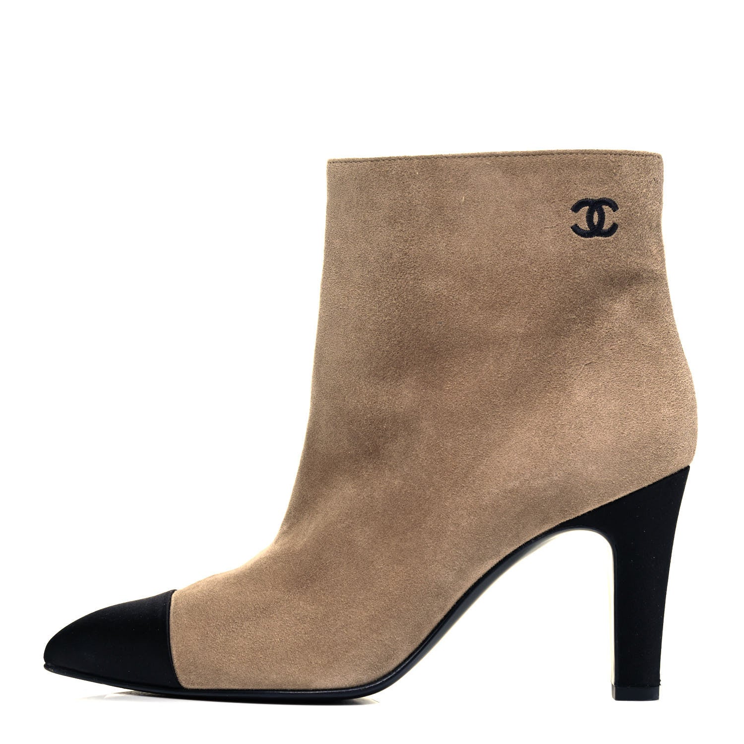Chanel Suede Calfskin Satin Gabrielle Cap Toe Short Boots 38 Beige Black 1 of 7