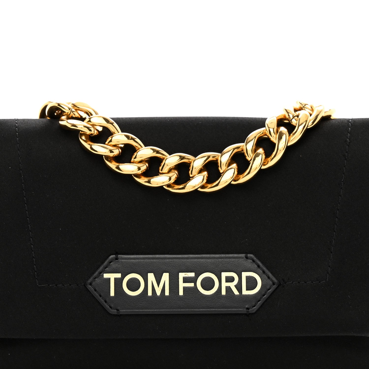 Tom Ford Satin Mini Label Chain Shoulder Bag Black 5 of 9
