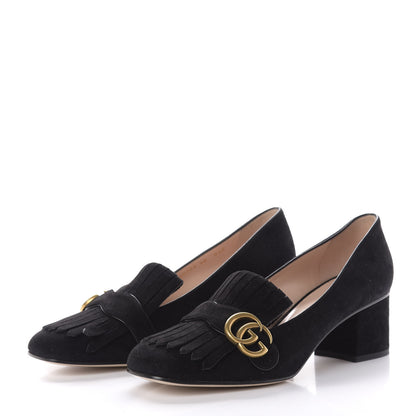Gucci Kid Scamosciato GG Marmont Fringe 50mm Loafer Pumps 40 Black 3 of 9