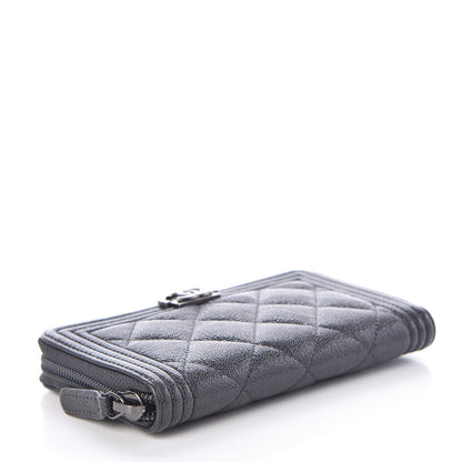 Chanel Iridescent Caviar Quilted Small Boy Zip Around Wallet Grey 3 of 9